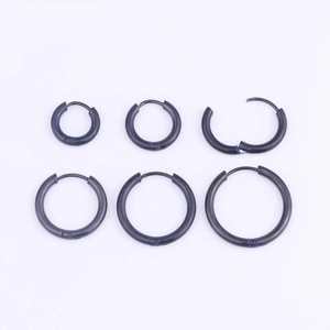 Classic round black stainless steel hoop earrings for men in three pairs set