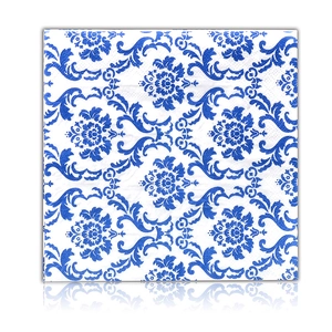 Blue damask floral print paper napkins made of white wood pulp for elegant weddings