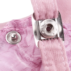 Pink pleated chiffon beret with metallic star buckle and adjustable strap detailing