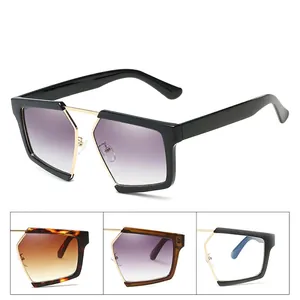 Retro oversized geometric sunglasses with gradient lenses and gold metal bridge in various colors
