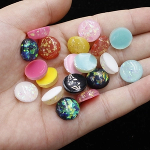 Colorful 12mm synthetic opal stone cabochons with gold foil effect for jewelry making