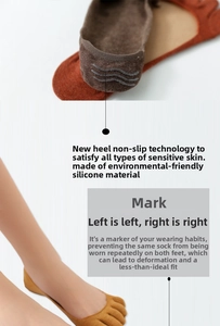 Detailed view of women's five-finger socks with anti-slip silicone and L/R markers