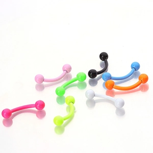 Neon painted stainless steel eyebrow rings in various vibrant colors on white background