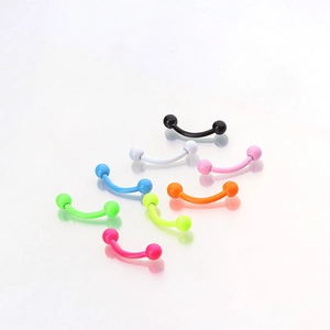 Set of 8 colorful neon curved barbell eyebrow rings in diverse vibrant lacquer finishes