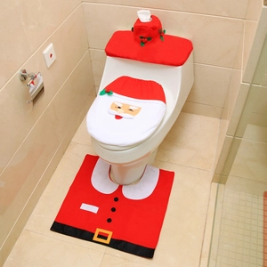 Ensemble de 3 pièces décor de toilettes Père Noël avec housse de siège et tapis en U