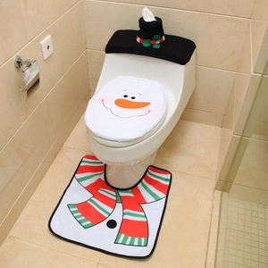 Détails de l'ensemble de 3 pièces de couvre-siège de toilette bonhomme de neige festif