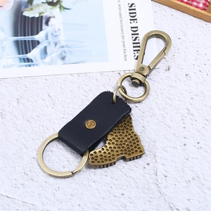 Retro bronze alloy boot pendant keychain with black leather strap for men's gift