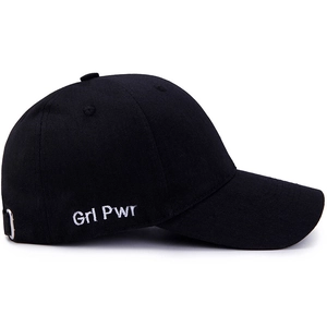 Classic black cotton baseball cap with side Grl Pwr embroidery and adjustable buckle