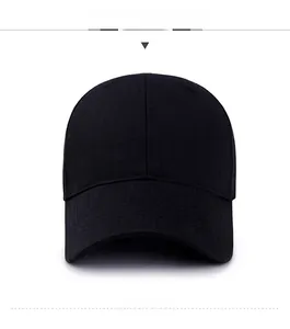 Front view of a classic black cotton canvas baseball cap with a curved brim detail