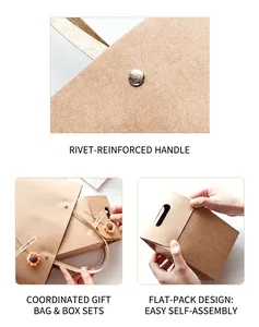 Detail of kraft paper gift box with metal rivet handle and sunflower hangtag decoration