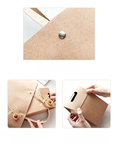 Detail of kraft paper gift box with metal rivet handle and sunflower hangtag decoration