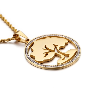 Golden Tree of Life necklace with crystal border on twisted rope chain for women