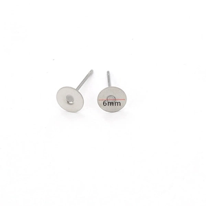 Flat head stainless steel earring posts for DIY jewelry with 6mm base diameter