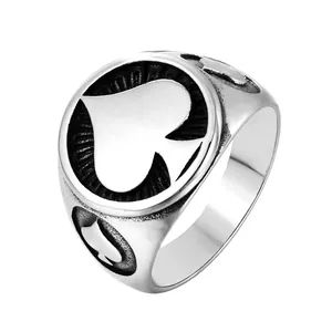 Vintage Punk Spade Men Titanium Steel Ring Retro Poker Spades Signet Ring Gothic Hip Hop Party Jewelry For Men Women