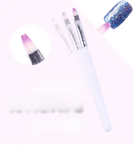 Detail of white nail art brushes with violet gradient bristles for UV gel application