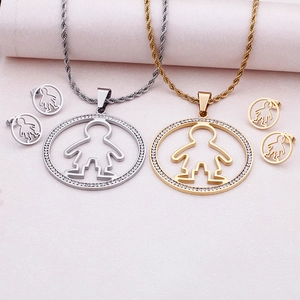 Titanium steel jewelry set with circular boy pendants and studs in gold and silver finish