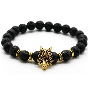 Lava Stone Beaded Bracelet Dragon Head Elastic Natural Volcanic Rock White Turquoise Ethnic Jewelry For Men Women
