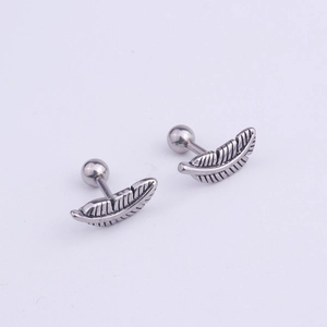 Pair of vintage silver feather stud earrings with secure screw back ball closures