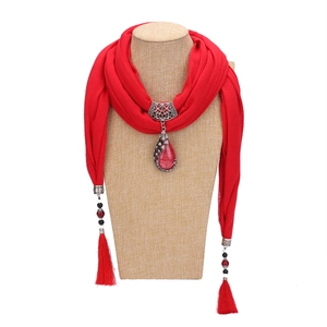 Bohemian Ethnic Scarf Necklace For Women With Peacock Pendant Ceramic Beads Tassels Polyester Shawl Wrap Jewelry Gift