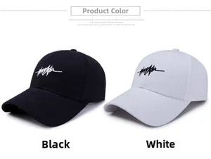 Gros plan détaillé de la broderie sur les casquettes de baseball noires et blanches