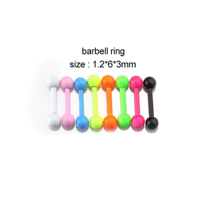Eight colorful neon painted stainless steel barbell cartilage earrings in size 1.2x6x3mm