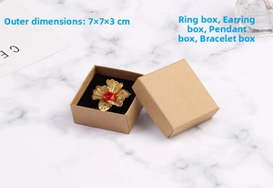 Brown kraft paper jewelry box 7x7x3cm with black foam insert for rings and earrings