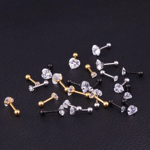 Fashionable heart and round zircon stud earrings in silver, gold, and black finishes