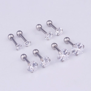 Surgical steel heart-shaped zircon stud earrings in four sizes with screw back closure