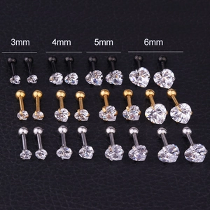 Stainless Steel Heart Zirconia Ear Bone Studs Piercing Earrings For Women European Creative Fashion Body Jewelry