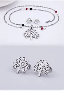 Détail de la parure Arbre de Vie avec des perles tricolores et des zircons étincelants
