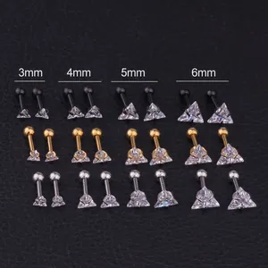 Orecchini Cartilagine Zircone Triangolare Acciaio Inossidabile Piercing Barbell A Vite Gioielli Corpo Geometrici Donna Uomo