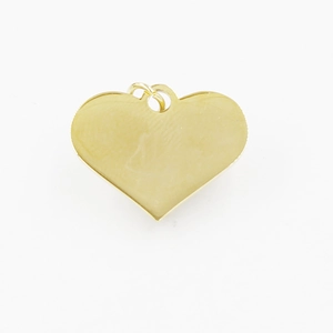 Gold vacuum-plated stainless steel heart pendant with crystal detail on white background