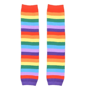 Rainbow striped knit arm warmers with thumb holes for cosplay and performance costume