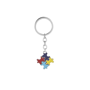Four-piece colorful puzzle jigsaw best friends keychain set with enamel finishes