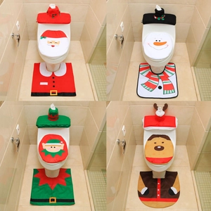 Couverture De Siège De Toilette Père Noël Et Couvercle De Réservoir Et Tapis De Sol Décor De Salle De Bain Flanelle