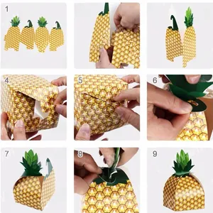 Step-by-step assembly guide for DIY pineapple shaped paper gift box with foldable design