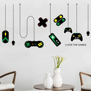 Self-adhesive game controller wall sticker with I LOVE THE GAMES text for room decor