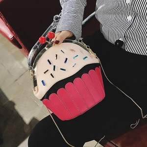 Cupcake Shaped Crossbody Bag For Women Cute Sweet PU Leather Rhinestone Decor Metal Chain Strap Novelty Party Purse