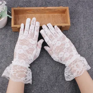 Women Girls Elegant Floral Lace Gloves Short Frilly Ruffled Cuffs Mesh Sunscreen Formal Wedding Party Evening Opera Accessories