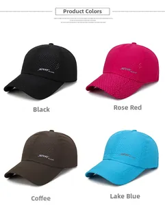 Détails de quatre casquettes de baseball en maille respirante de différentes couleurs
