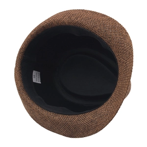 Breathable brown paper straw jazz hat with woven texture and internal size label 58