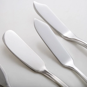 Three-piece set of 304 stainless steel butter knives with a polished finish and thick blades