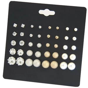 15 pairs set of stud earrings with pearls and crystals on black display card