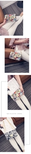 Collage of model showing colorful graffiti chain bag with gold hardware and flap closure