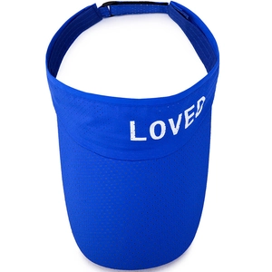 Dark blue quick-dry sun visor hat with white LOVED embroidery and breathable mesh fabric