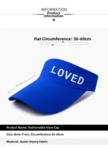 Blue quick-dry visor hat featuring 11cm brim and adjustable 56-60cm size details