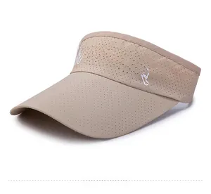 Detail view of khaki sports sun visor featuring breathable quick-dry fabric and embroidery