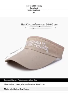 Detail of adjustable khaki visor showing 11cm brim size and breathable sports fabric