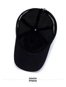 Interior detail showing breathable full mesh structure of the black baseball cap