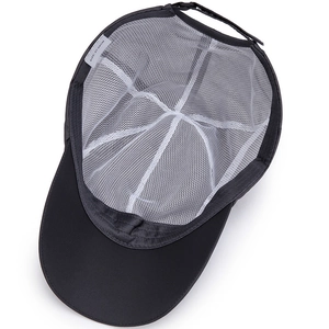 Quick-dry breathable black baseball cap with mesh lining and adjustable strap for sun protection
